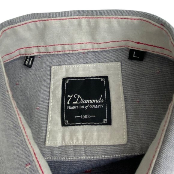 7 Diamonds Blue Pattern Pearl Snap Shirt Size Large - Picture 6 of 6